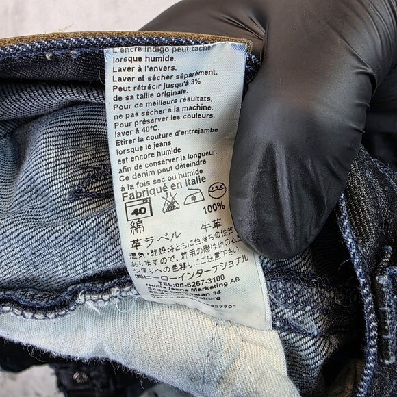 Nudie Jeans Thin Finn Jeans Mens 31x32 Black Coated Indigo Denim Italy - Picture 13 of 16